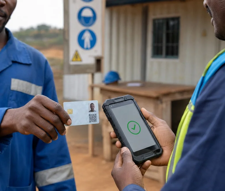 Présentation d’une carte de programme devant un téléphone pour illustrer sa vérification.